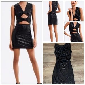 Zara Sequin Sparkly Black Mini Bows Mini Dress.